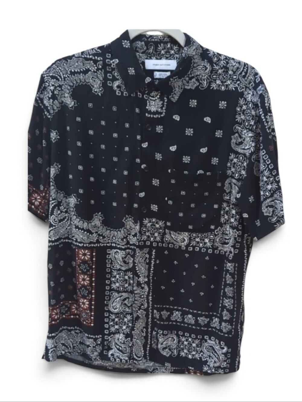 Urban Outfitters, Black Short Sleeve Button Down Bandana Pattern Shirt. Medium